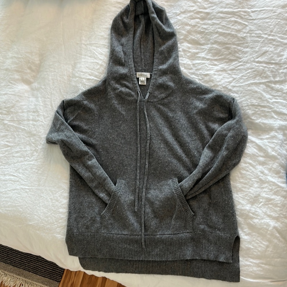 Grey cashmere hoodie sweater.